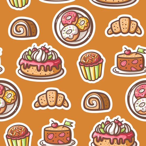 Seamless Pattern Sweet Pastries Hand Drawn Illustration Vector — Stock Vector