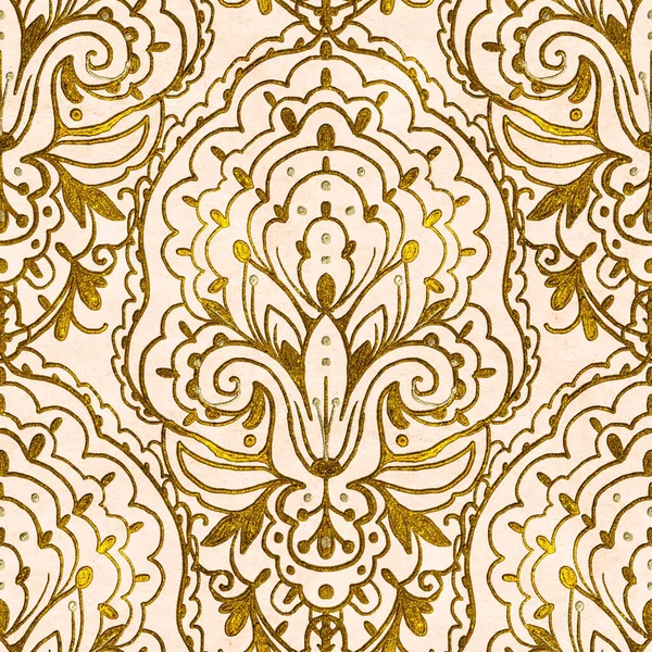 アラベスクとゴールド刺繍 シームレスなパターン 手描きイラスト — ストック写真