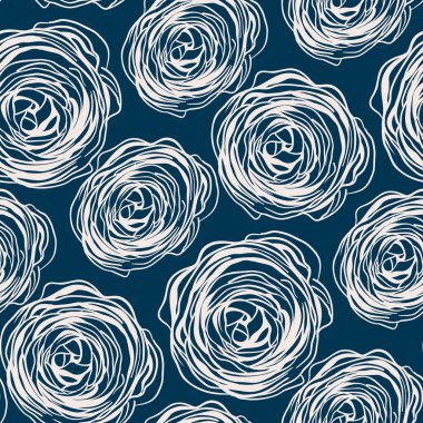 Çiçekli siyah beyaz desenli. Güller. Vektör illüstrasyonu