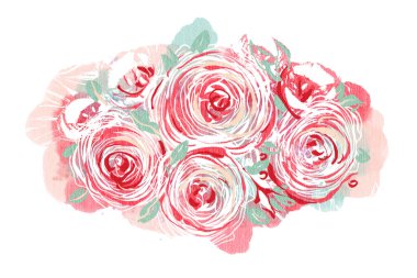 Beyaz arka planda kırmızı suluboya güller. El çizimi illüstrasyon. 