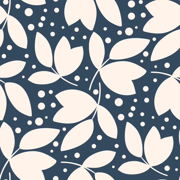 Einfarbiges Nahtloses Muster Mit Blättern Handgezeichnete Illustration Vektor — Stockvektor