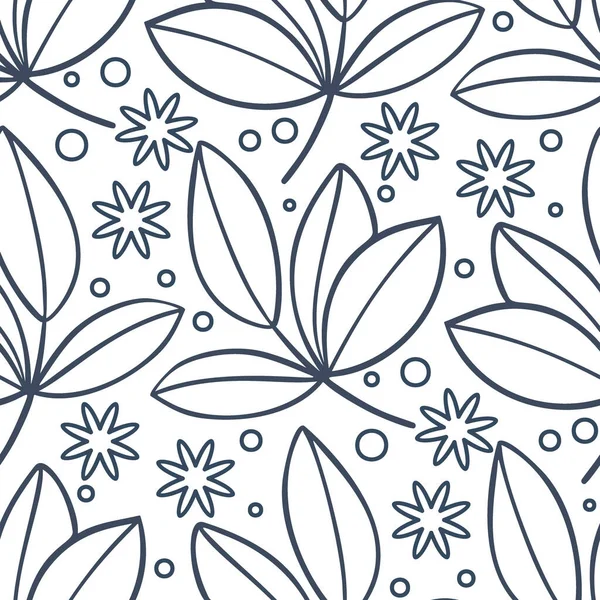 Monochrome Seamless Pattern Leaves Hand Drawn Illustration Vector — Stock Vector