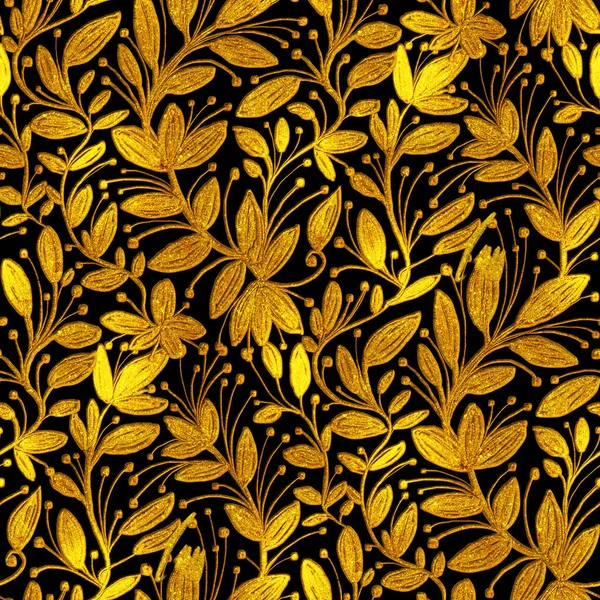 Золота Вишивка Ароматом Листям Безшовні Візерунки Мальована Вручну Ілюстрація — стокове фото