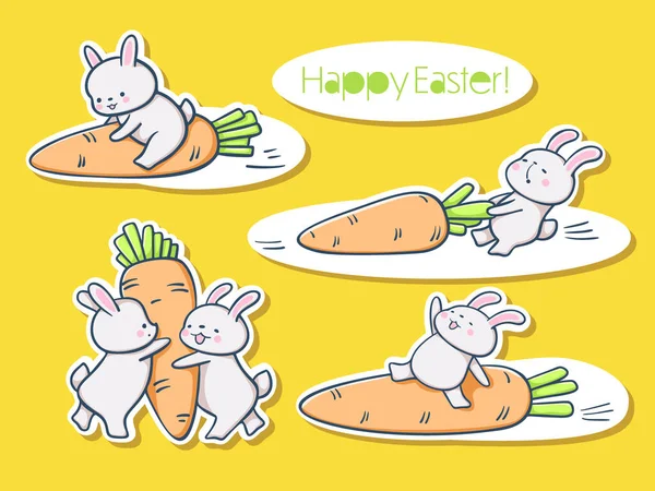 Hand Drawn Illustration Funny Cartoon Bunnies Set Stickers Vector Set — Stock Vector