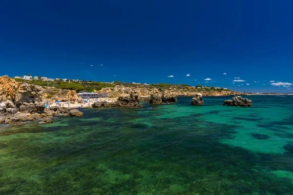 Повітряний Панорамний Вид Дивовижного Пляжу Praia Dos Paradinha Albufeira Algarve — стокове фото