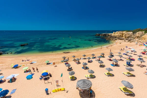 Panorama Drohnenaufnahme Des Beliebten Strandes Praia Castelo Albufeira Algarve Portugal — Stockfoto