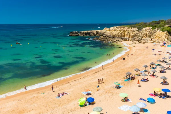 Panorama Drohnenaufnahme Des Beliebten Strandes Praia Castelo Albufeira Algarve Portugal — Stockfoto