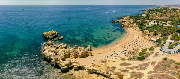 Panoramatický Pohled Populární Pláž Praia Castelo Albufeira Algarve Portugalsko — Stock fotografie