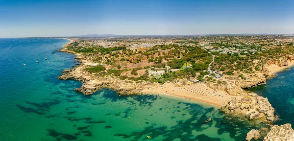 Vista Panorâmica Drones Aéreos Popular Praia Castelo Albufeira Algarve Portugal — Fotografia de Stock