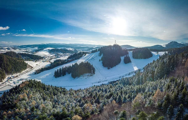 Vista Panorâmica Aérea Inverno Centro Esqui Vysne Ruzbachy Norte Eslováquia — Fotografia de Stock