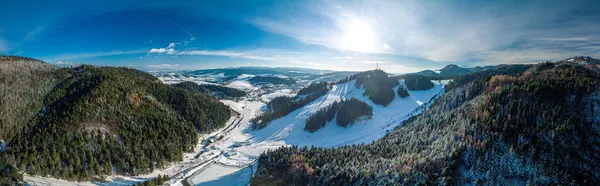 Vista Panorâmica Aérea Inverno Centro Esqui Vysne Ruzbachy Norte Eslováquia — Fotografia de Stock
