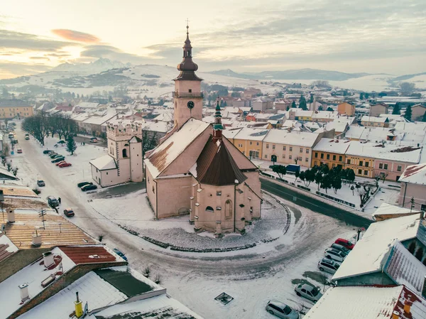 Panorama Parte Central Cidade Podolinec Inverno Eslováquia — Fotografia de Stock