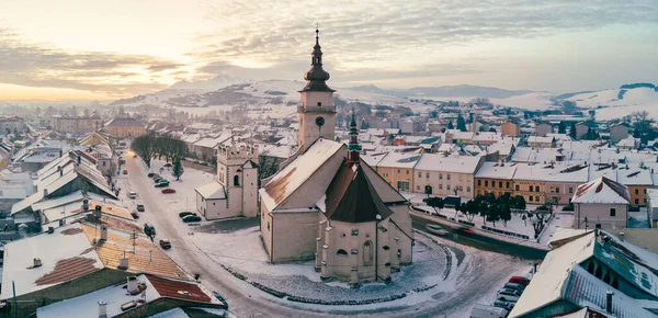 Panorama Parte Central Cidade Podolinec Inverno Eslováquia — Fotografia de Stock