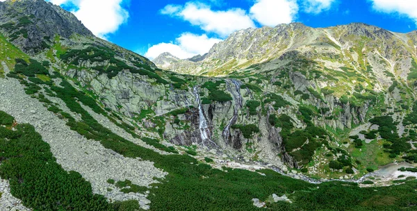 Panoramic View Skok Waterfall Lake Next Western Part High Tatras — Stock Photo, Image