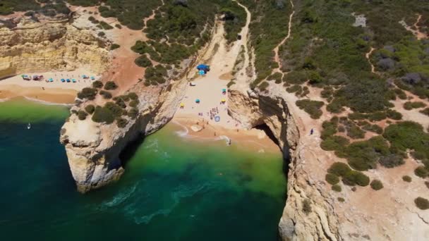 Aerial View Albandeira Beach Praia Albandeira Lagoa Algarve Portugal — 비디오