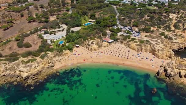 Vista Panorâmica Drone Aéreo Praia Castelo Albufeira Algarve Portugal — Vídeo de Stock