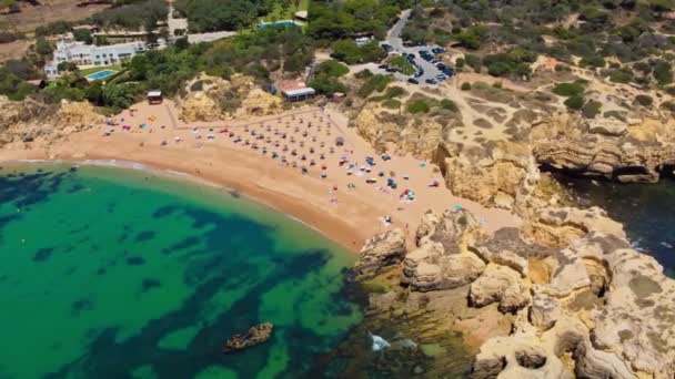Panoramic Aerial Drone View Praia Castelo Beach Albufeira Algarve Portugal — Stock Video