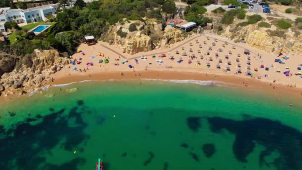 Vue Aérienne Panoramique Sur Plage Praia Castelo Albufeira Algarve Portugal — Video