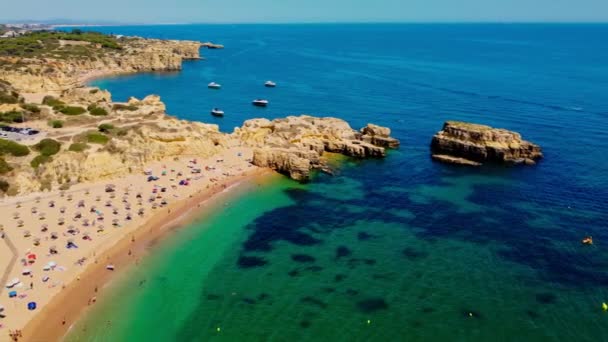 Vista Panorâmica Drone Aéreo Praia Castelo Albufeira Algarve Portugal — Vídeo de Stock