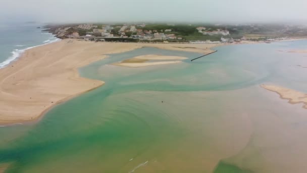 Vista Aérea Praia Foz Arelho Durante Verão Portugal — Vídeo de Stock