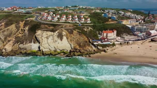 Vista Aérea Praia Foz Arelho Durante Verão Portugal — Vídeo de Stock