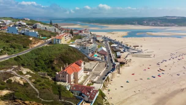 Aerial View Foz Arelho Beach Summer Portugal — Stock Video