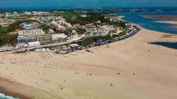 Vista Aérea Praia Foz Arelho Durante Verão Portugal — Vídeo de Stock