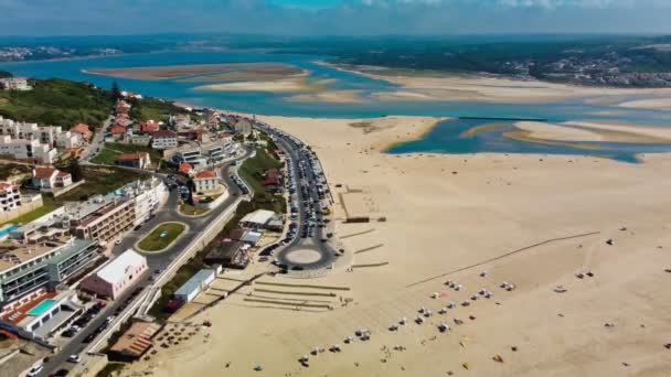 Вид Воздуха Пляж Foz Arelho Летом Португалия — стоковое видео