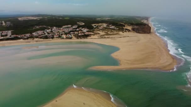 Flygfoto Över Stranden Foz Arelho Sommaren Portugal — Stockvideo