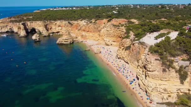 Vista Aérea Praia Marinha Malhada Baraco Praias Algarve Portugal — Vídeo de Stock