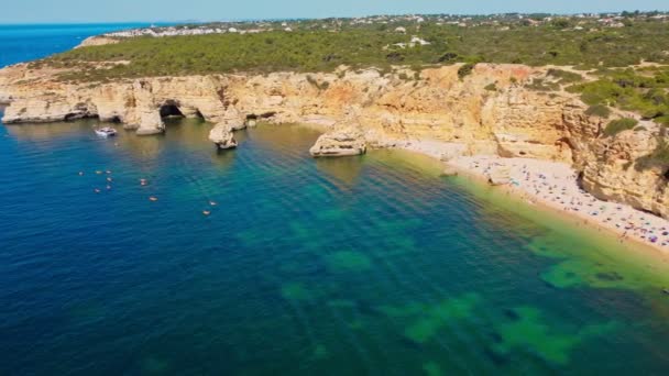 Letecký Výhled Praia Marinha Malhada Baraco Pláže Algarve Portugalsko — Stock video