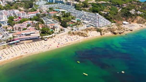 Flygdrönare Utsikt Över Stranden Oura Praia Oura Albufeira Algarve Portugal — Stockvideo