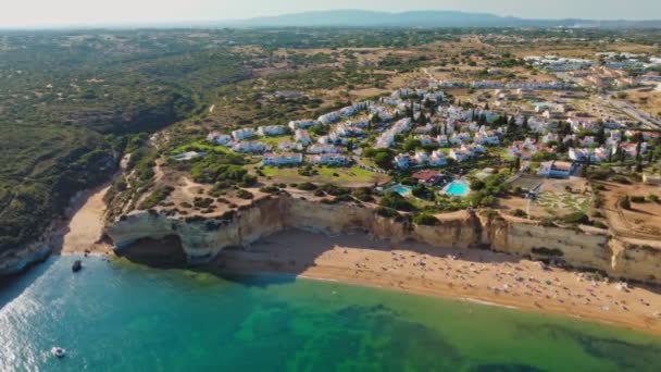 Letecký Bezpilotní Panoramatický Výhled Praia Nova Praia Nossa Algarve Portugalsko — Stock video