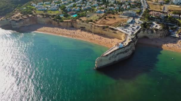 Letecký Bezpilotní Panoramatický Výhled Praia Nova Praia Nossa Algarve Portugalsko — Stock video