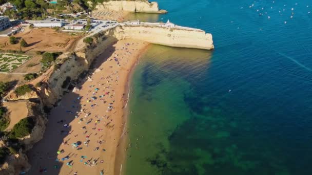 Flygdrönare Panoramautsikt Över Praia Nova Och Praia Nossa Algarve Portugal — Stockvideo