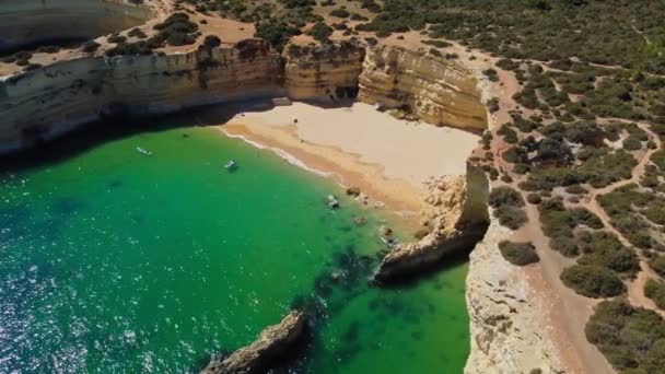 Flygdrönare Panoramautsikt Över Praia Nova Och Praia Nossa Algarve Portugal — Stockvideo