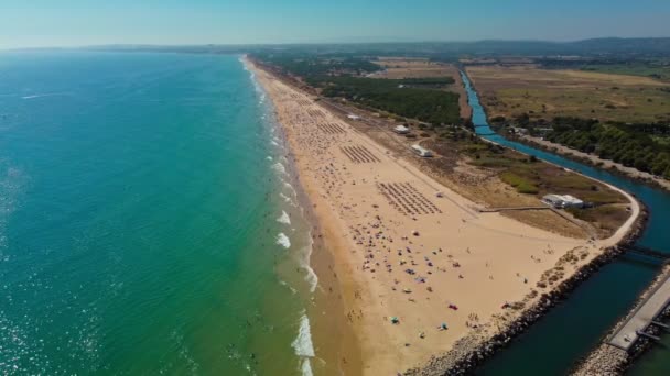 Aerial Beach View Vilamoura Praia Falesia Algarve Portugal — Stock Video