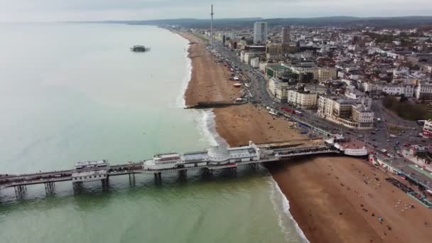 Brighton Pier Regno Unito Vista Panoramica Aerea Nella Giornata Sole — Video Stock