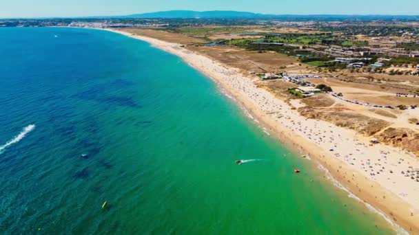 Letecký Výhled Pláž Praia Gale Poblíž Albufeiry Armacao Pera Algarve — Stock video