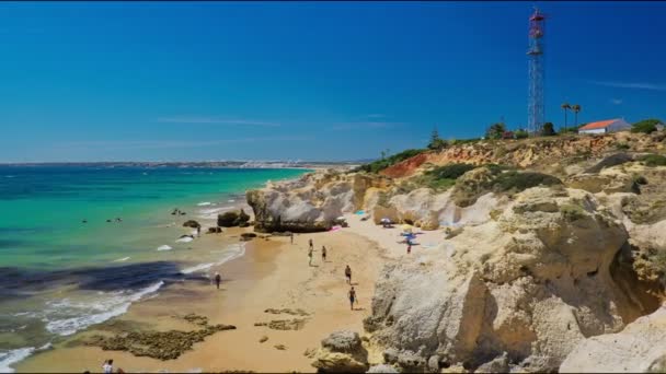 Вид Воздуха Пляж Praia Gale Недалеко Албуфейры Armacao Pera Алгарве — стоковое видео