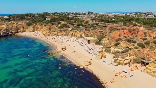 Vista Aérea Increíble Playa Praia Dos Paradinha Albufeira Algarve Portugal — Vídeos de Stock