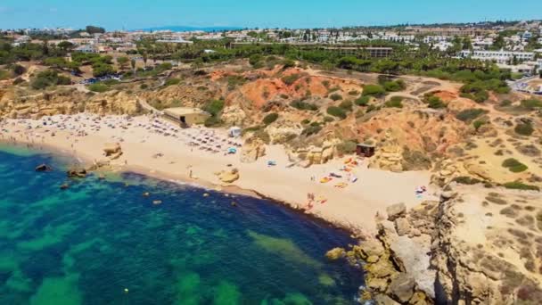 Letecký Pohled Úžasnou Pláž Praia Dos Paradinha Albufeira Algarve Portugalsko — Stock video