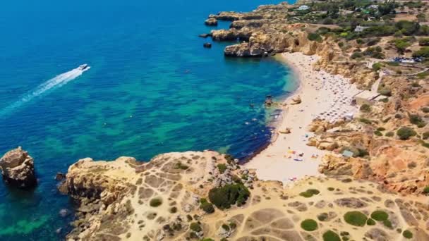 Vista Aérea Increíble Playa Praia Dos Paradinha Albufeira Algarve Portugal — Vídeos de Stock