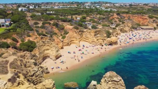 Vista Aérea Increíble Playa Praia Dos Paradinha Albufeira Algarve Portugal — Vídeos de Stock