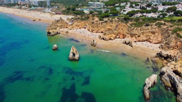 Vista Aérea Playa Praia Dos Tres Irmaos Alvor Algarve Portugal — Vídeos de Stock