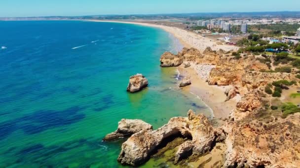 Vista Aérea Playa Praia Dos Tres Irmaos Alvor Algarve Portugal — Vídeos de Stock
