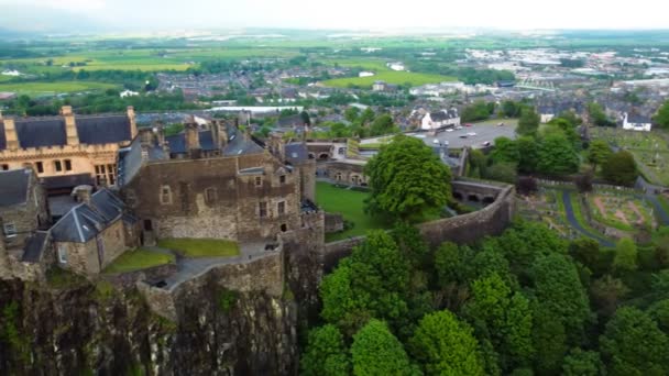 Drammatico Drone Vista Aerea Del Castello Stirling Durante Tramonto Scozia — Video Stock