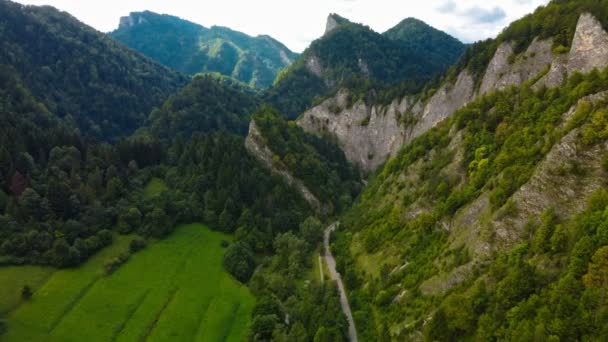 Maciço Das Três Coroas Sobre Rio Dunajec Região Montanhosa Eslováquia — Vídeo de Stock
