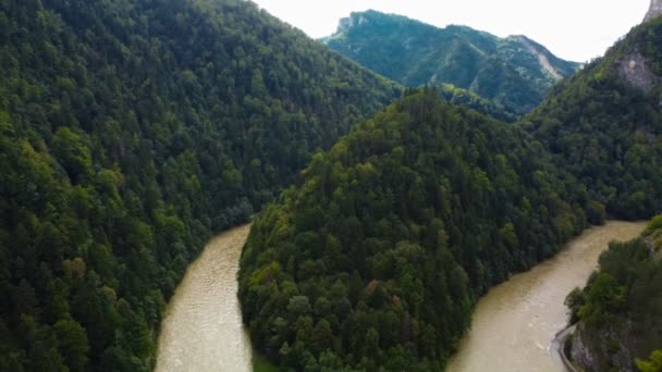 Das Drei Kronen Massiv Über Dem Fluss Dunajec Bergregion Slowakei — Stockvideo