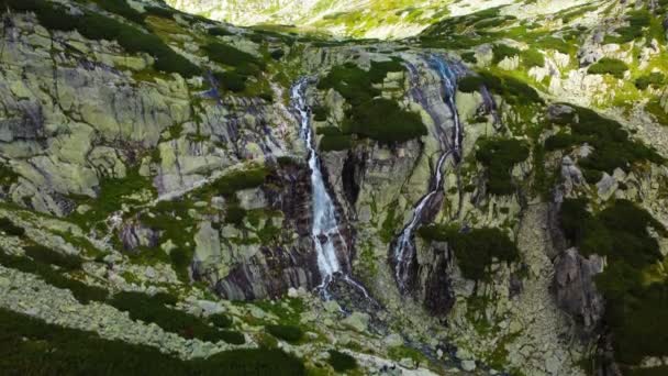 Panoramautsikt Över Skok Vattenfall Och Sjön Västra Delen Tatrabergen Slovakien — Stockvideo
